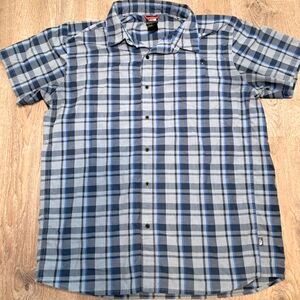 The North Face Button Down Shirt Mens XL Blue White Plaid Short Sleeve